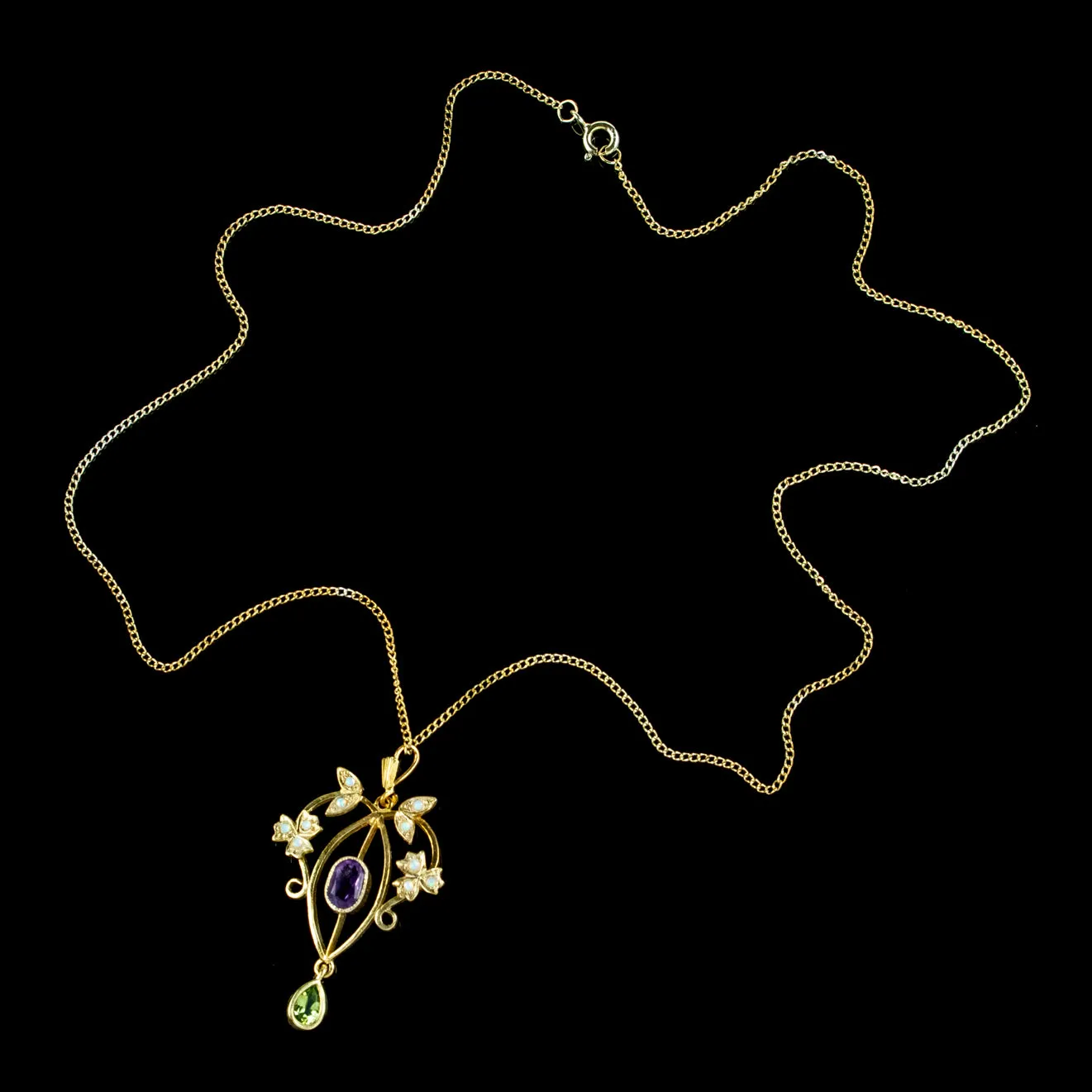 Edwardian Suffragette Style Pendant Necklace Sterling Silver 18ct Gold Gilt