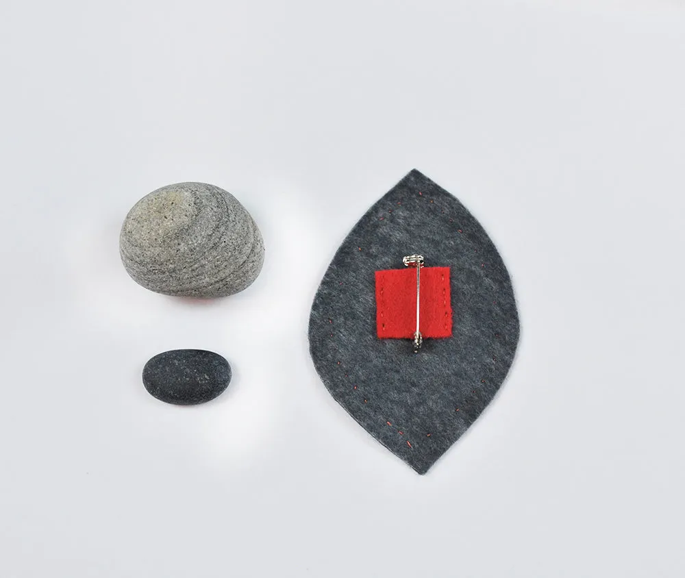 Embroidered Felt Brooch-- Rust on Charcoal Grey