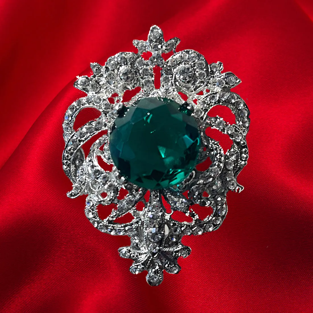 Emerald and Pave Crystals Pin