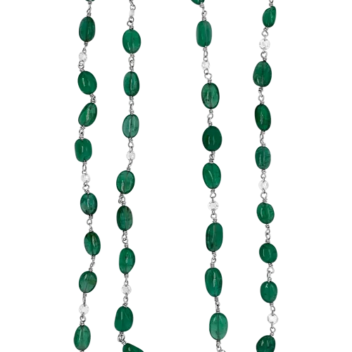 Emerald Bead & Round Diamond Necklace