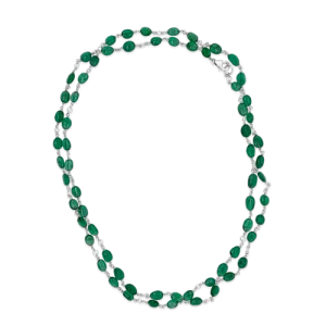 Emerald Bead & Round Diamond Necklace