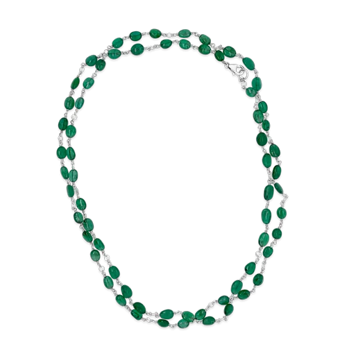 Emerald Bead & Round Diamond Necklace