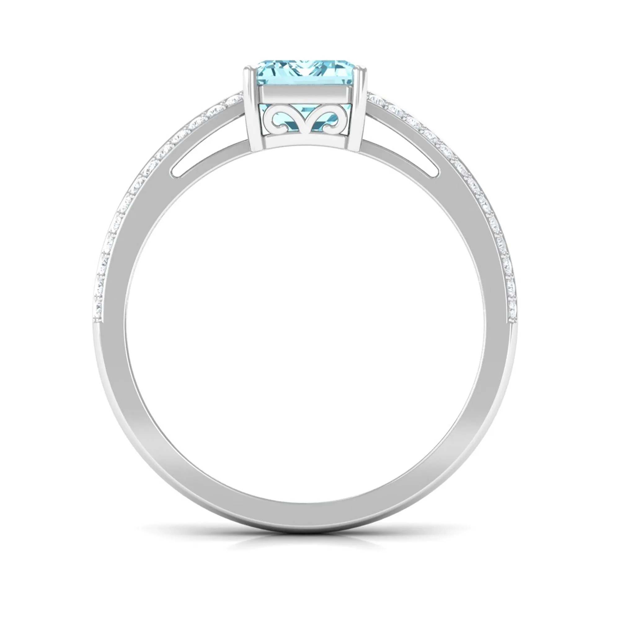 Emerald Cut Aquamarine and Diamond Solitaire Engagement Ring