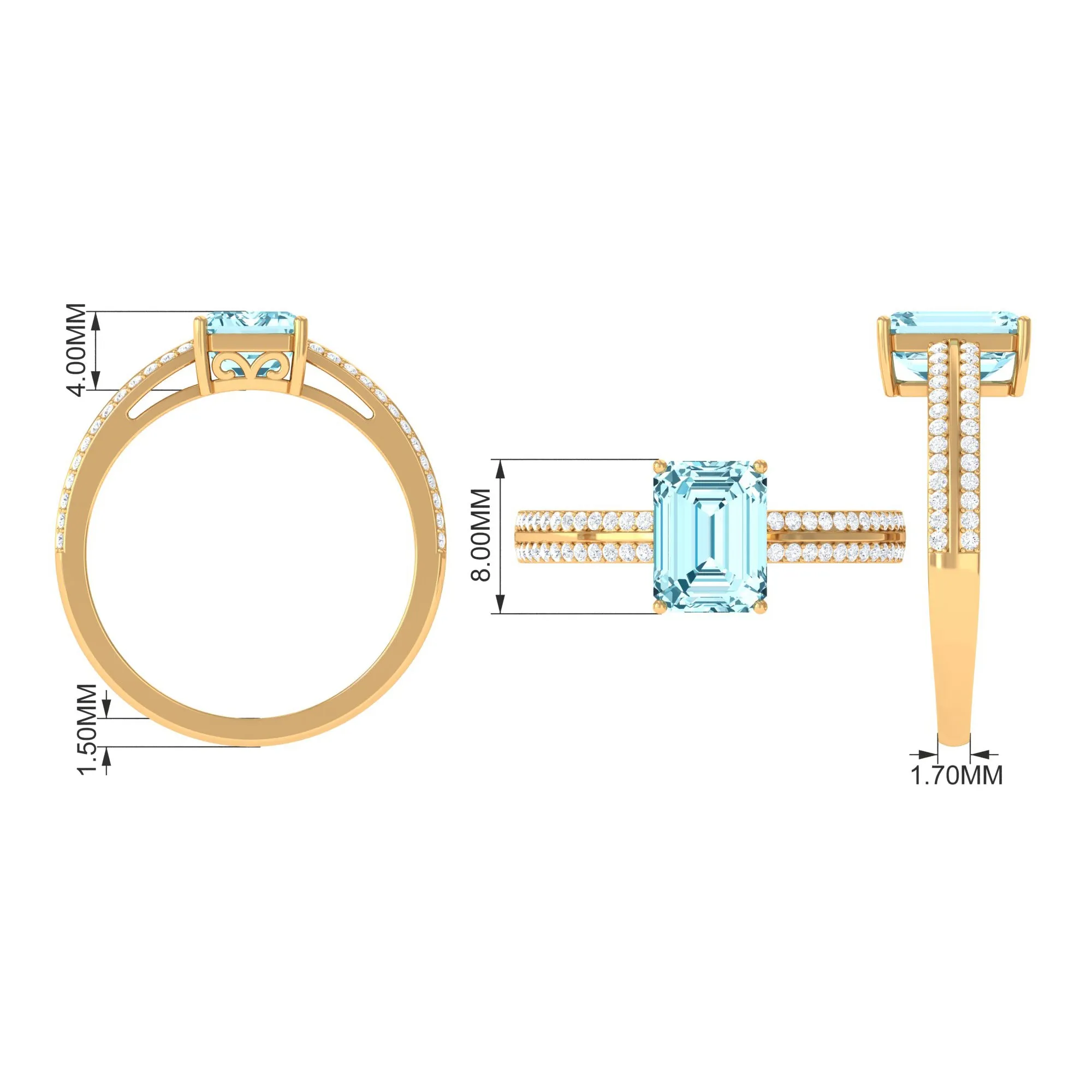 Emerald Cut Aquamarine and Diamond Solitaire Engagement Ring
