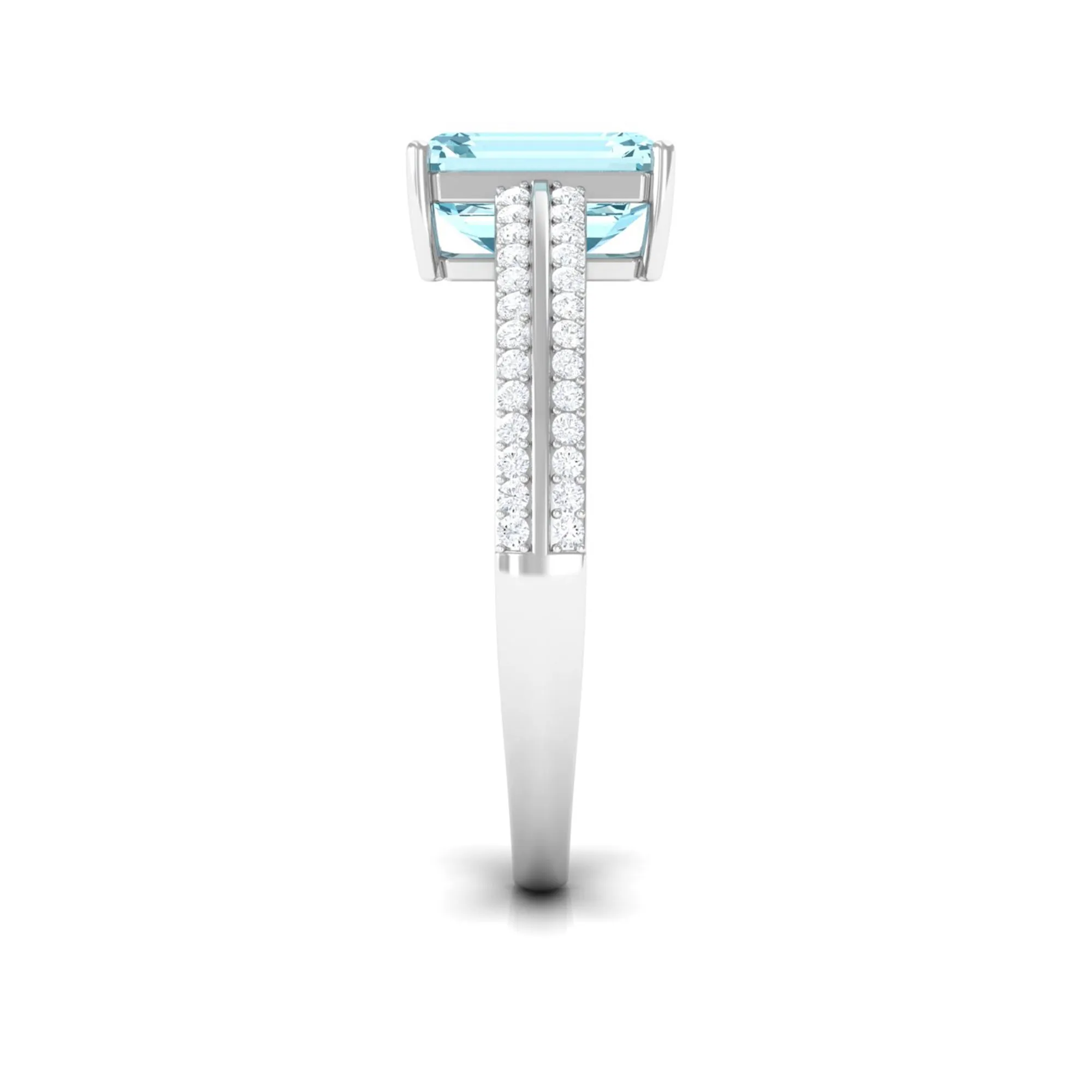 Emerald Cut Aquamarine and Diamond Solitaire Engagement Ring