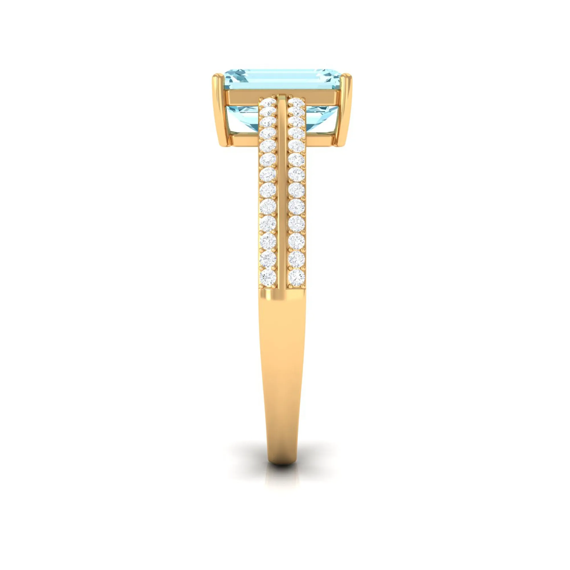 Emerald Cut Aquamarine and Diamond Solitaire Engagement Ring