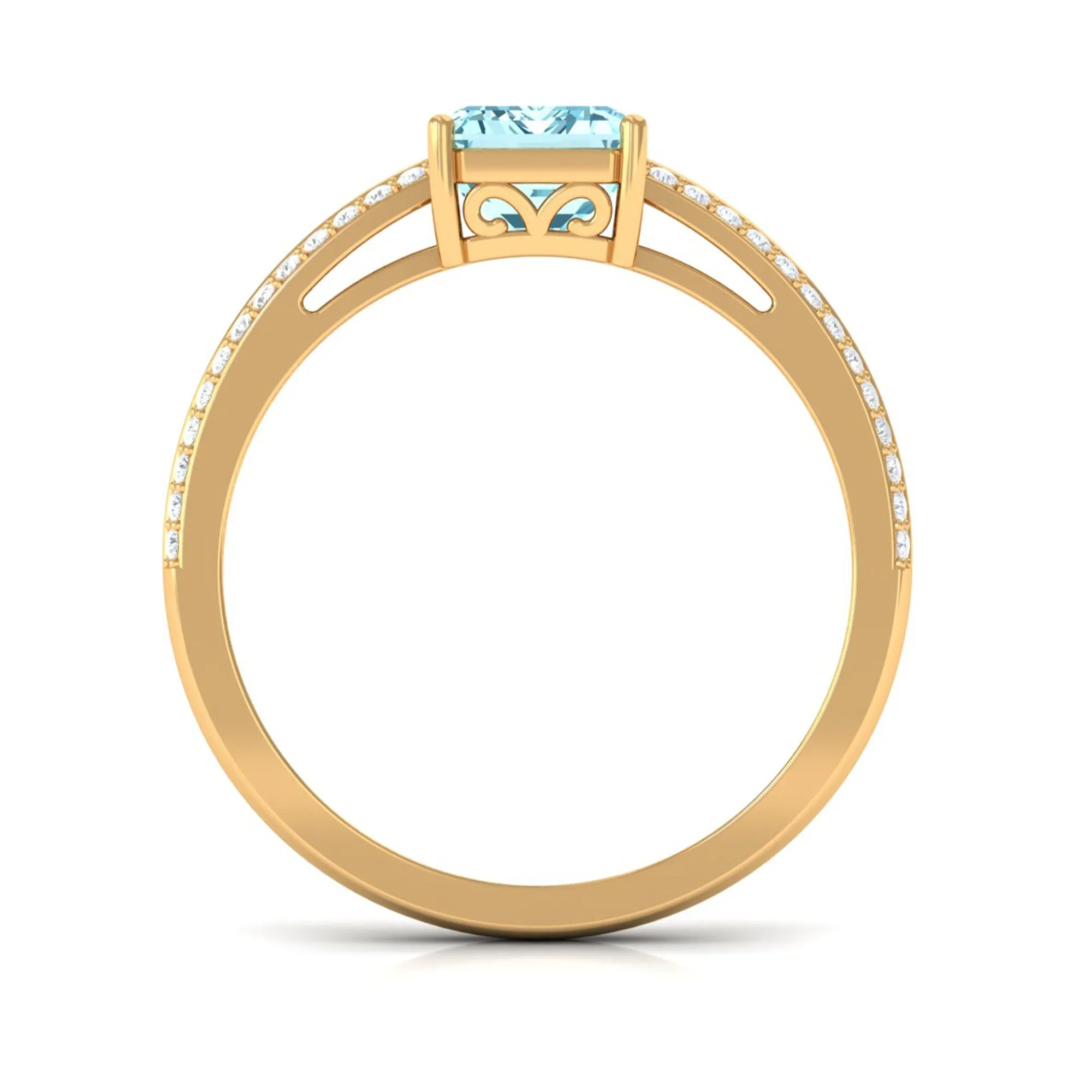 Emerald Cut Aquamarine and Diamond Solitaire Engagement Ring