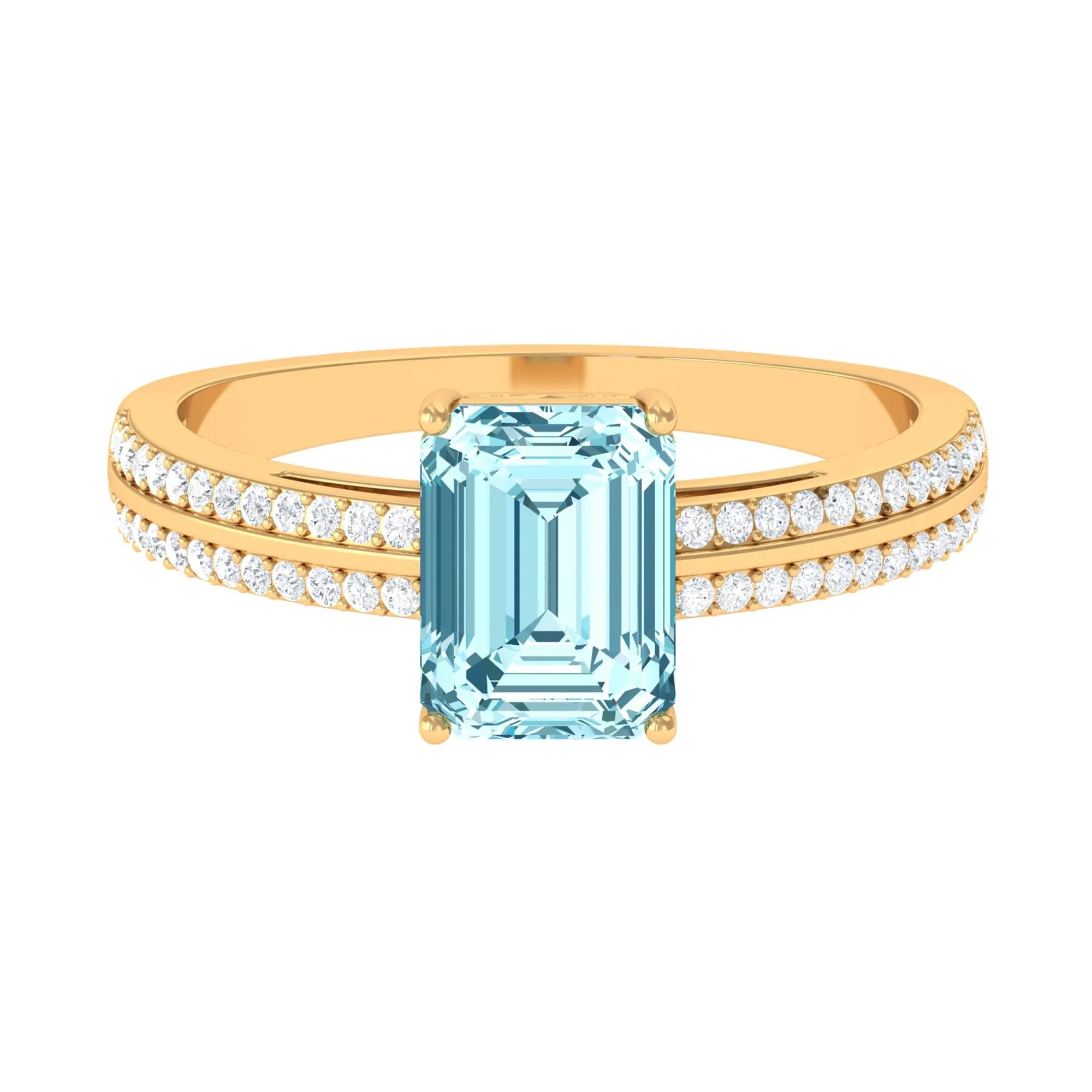 Emerald Cut Aquamarine and Diamond Solitaire Engagement Ring
