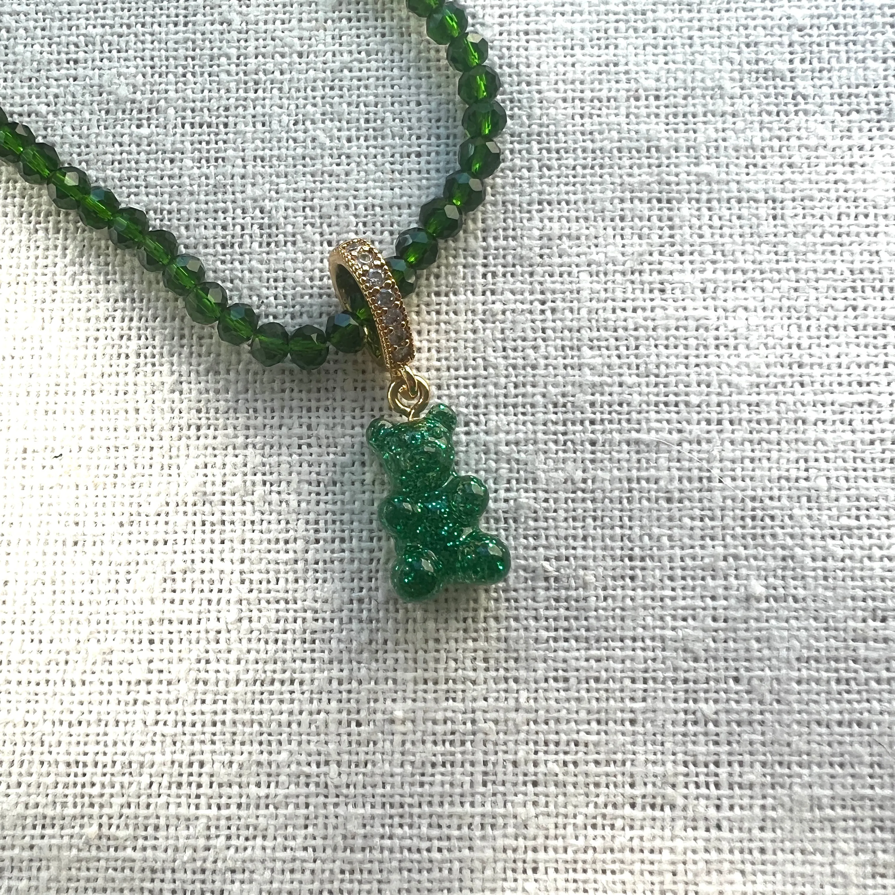 Emerald Glitter Bead Necklace, Green
