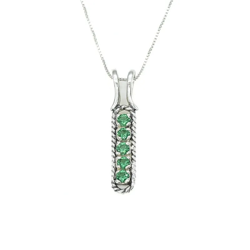 Emerald Pendant - Green Vertical Necklace - Vintage Bar Necklace