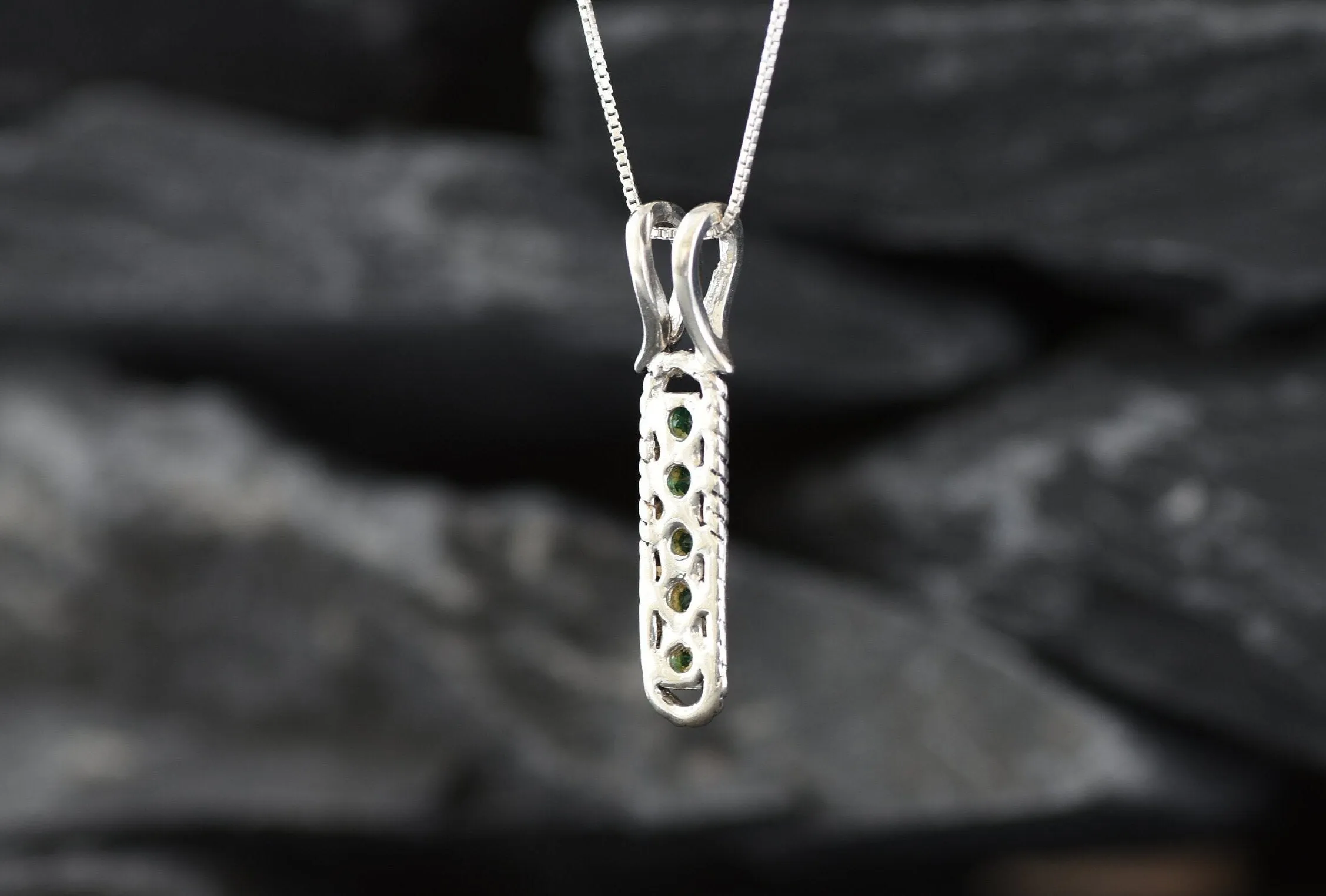 Emerald Pendant - Green Vertical Necklace - Vintage Bar Necklace