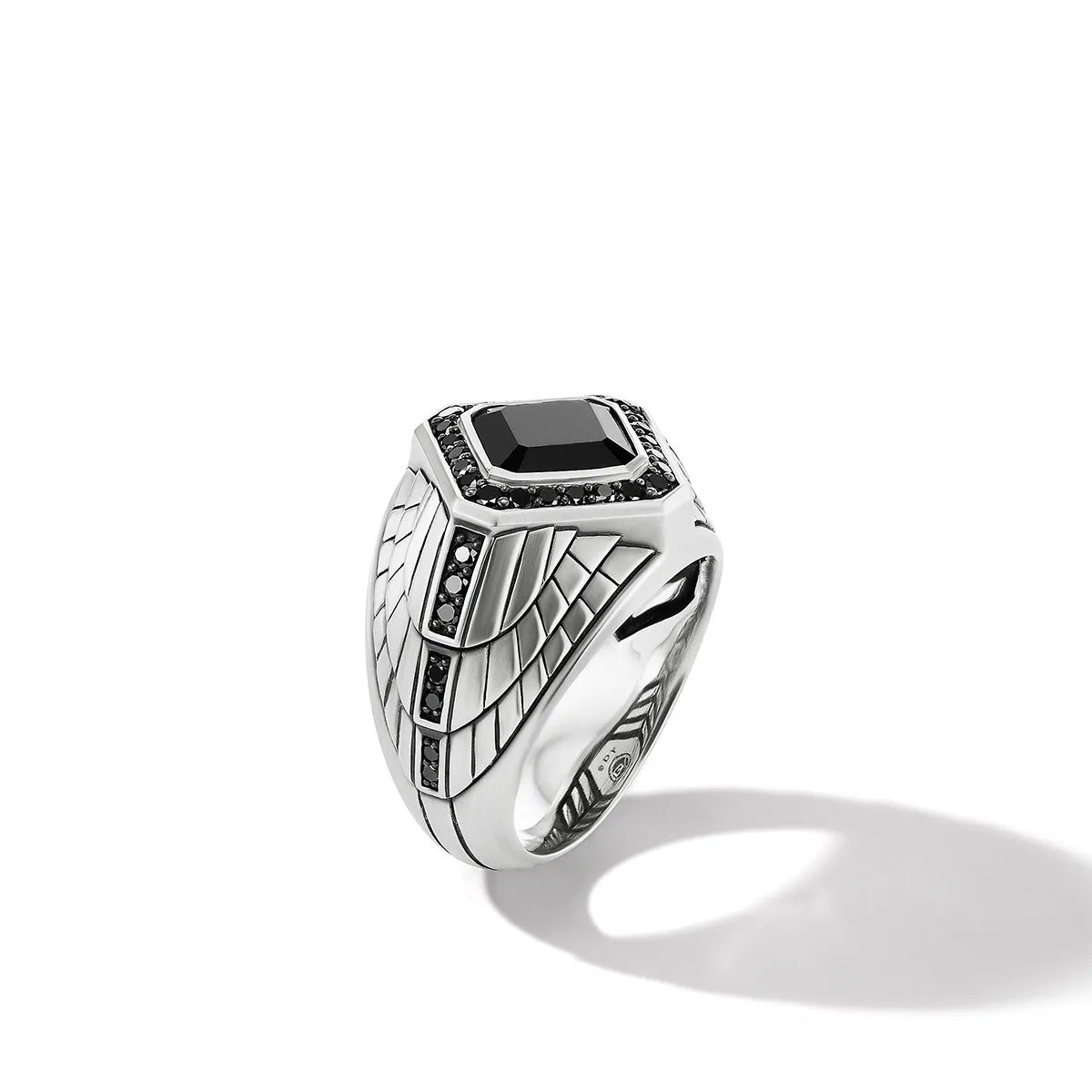 Empire Signet Ring in Sterling Silver with Black Onyx and Pave Black Diamonds