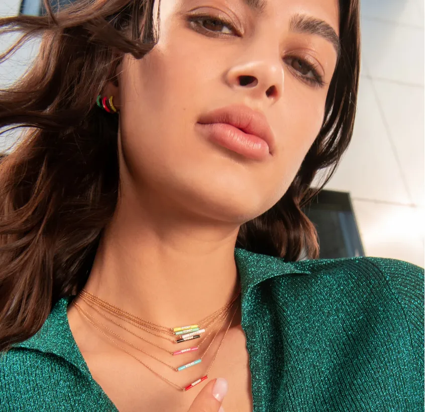 Enamel and Diamond Bar Necklace