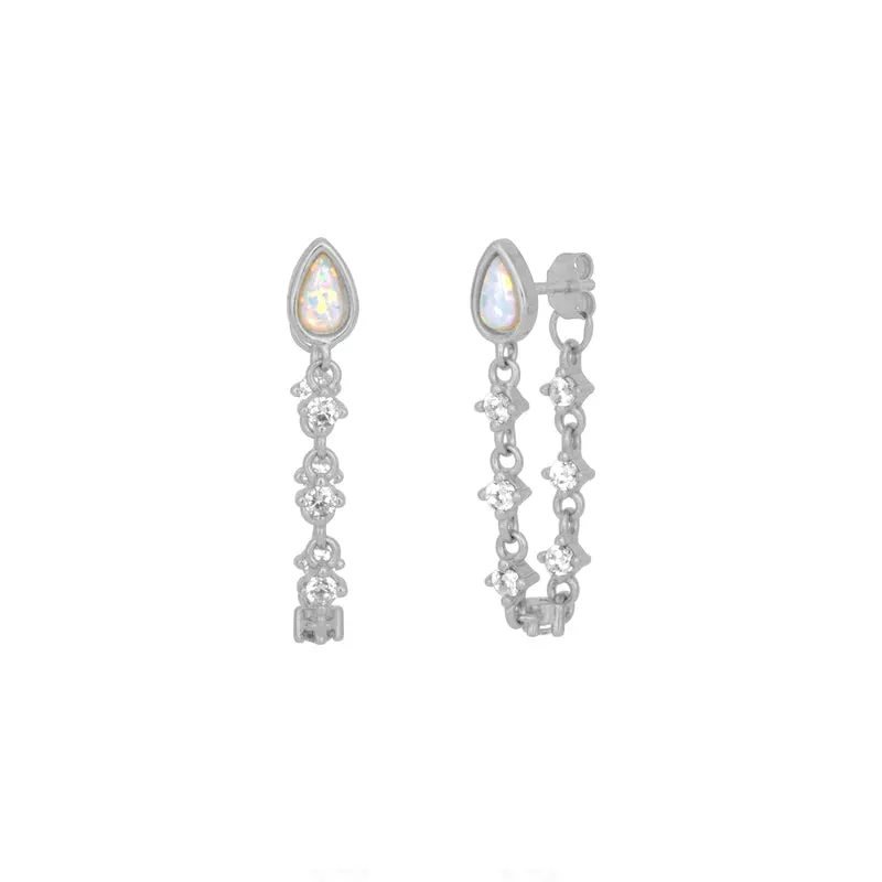 Etta Opal Chain Earrings - Silver