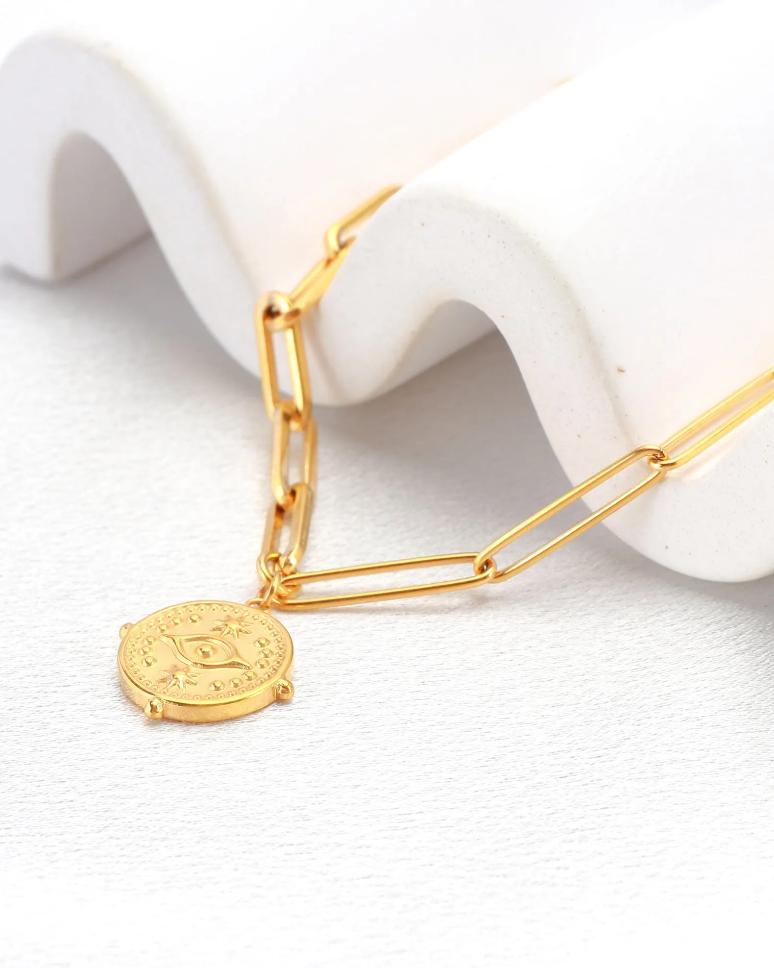 Evil Eye Gold Coin Chain Bracelet