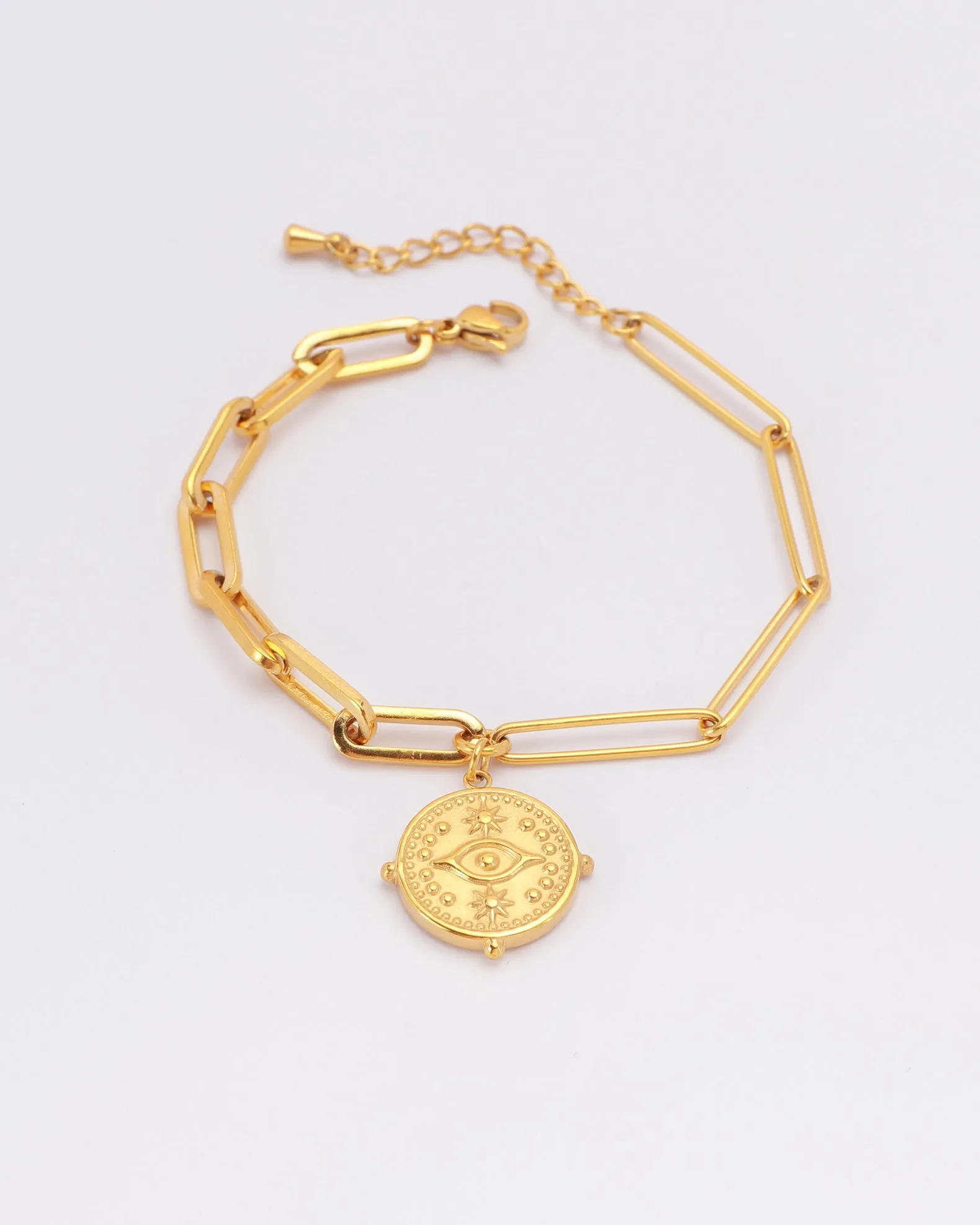 Evil Eye Gold Coin Chain Bracelet
