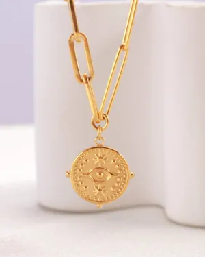 Evil Eye Gold Coin Chain Bracelet