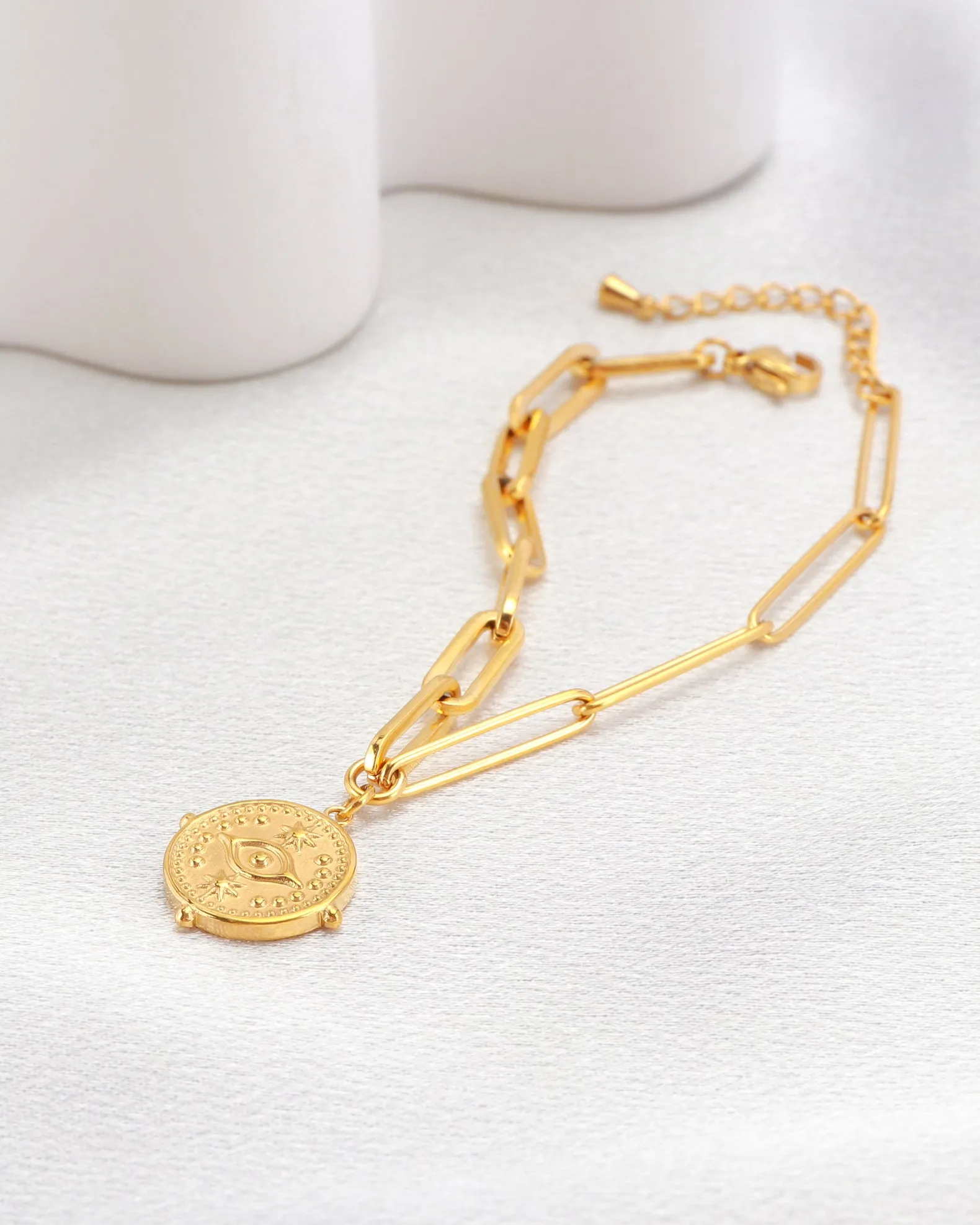 Evil Eye Gold Coin Chain Bracelet