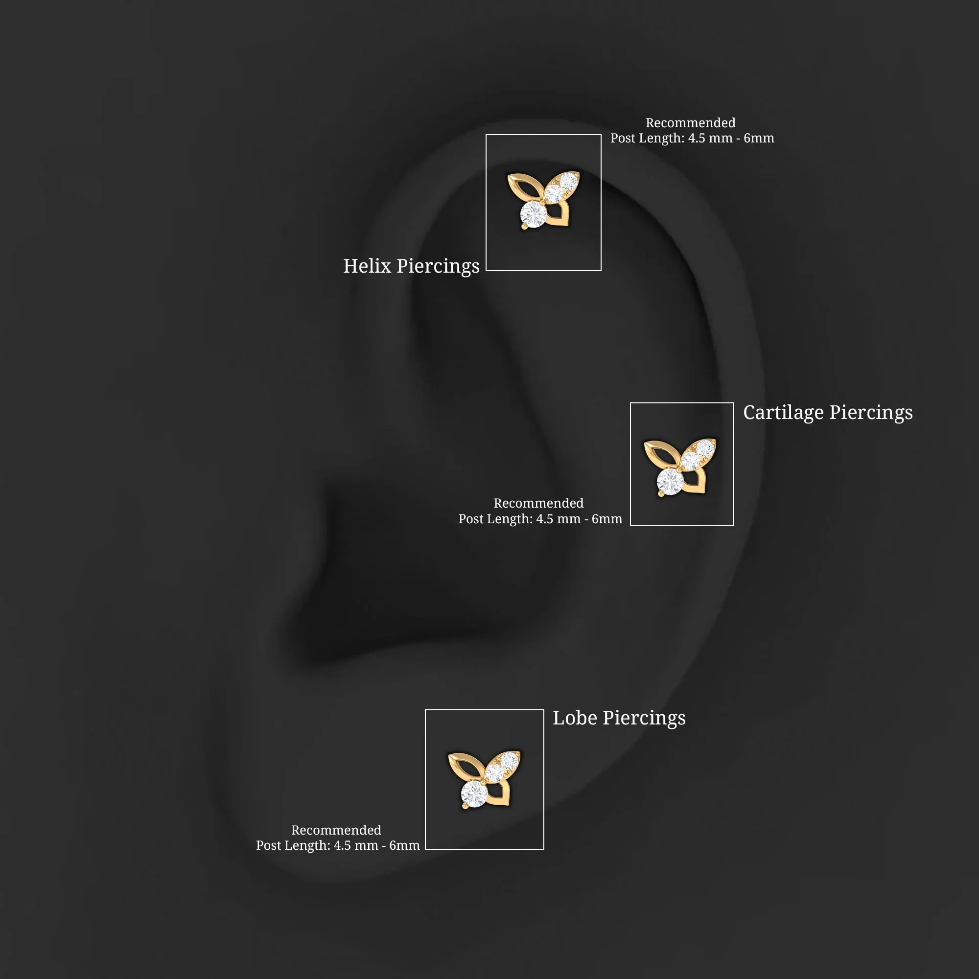 Exquisite Moissanite Butterfly Second Hole Earring