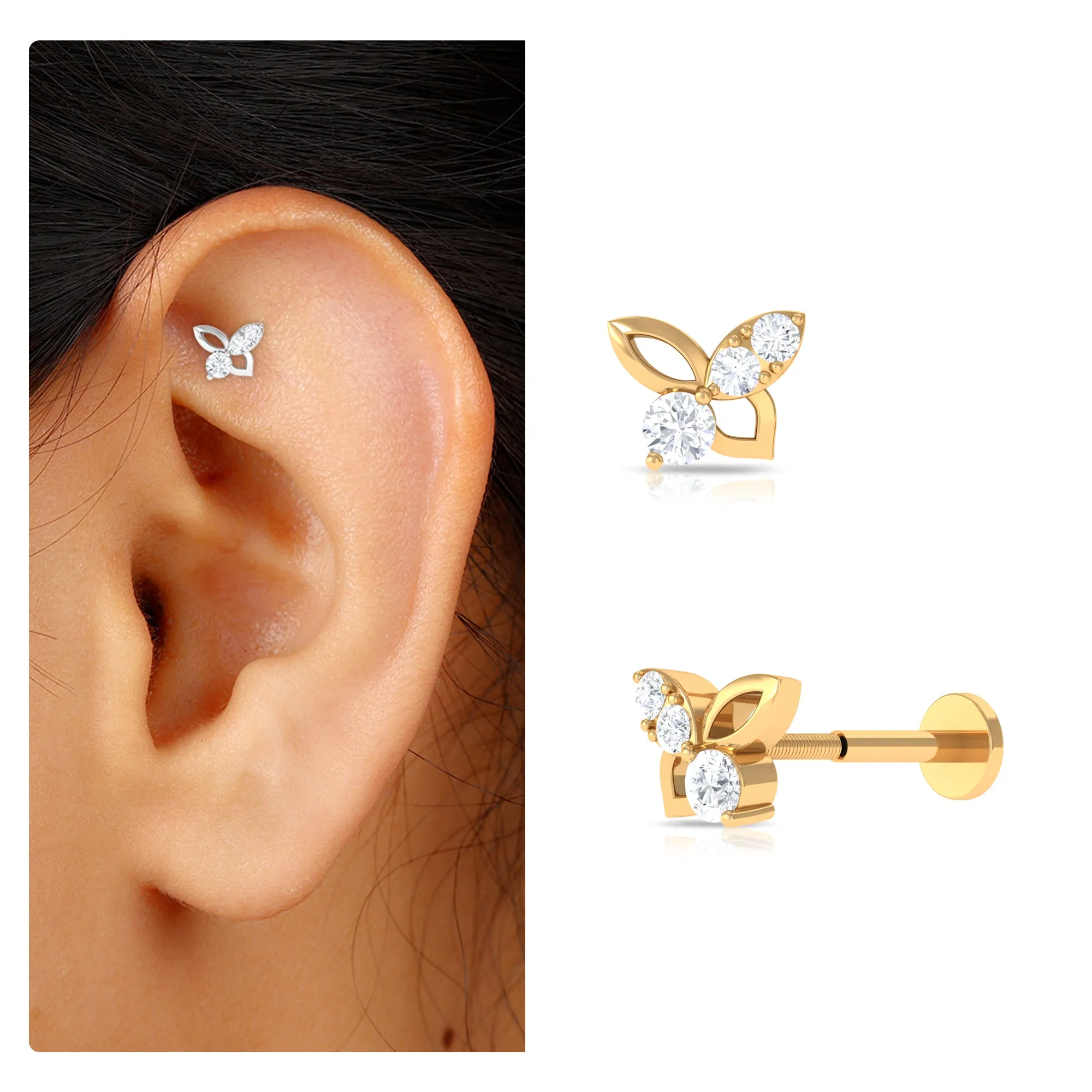 Exquisite Moissanite Butterfly Second Hole Earring