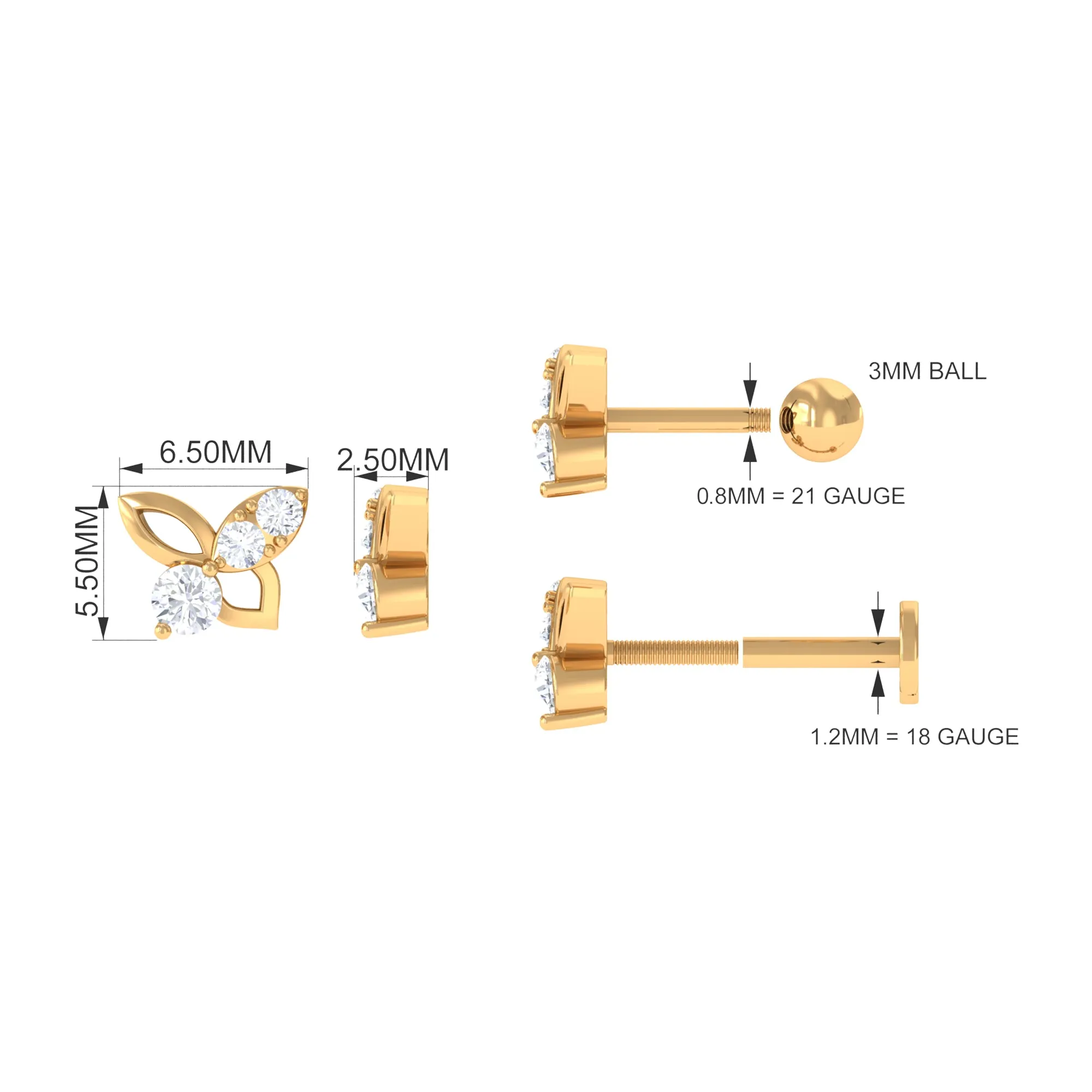 Exquisite Moissanite Butterfly Second Hole Earring