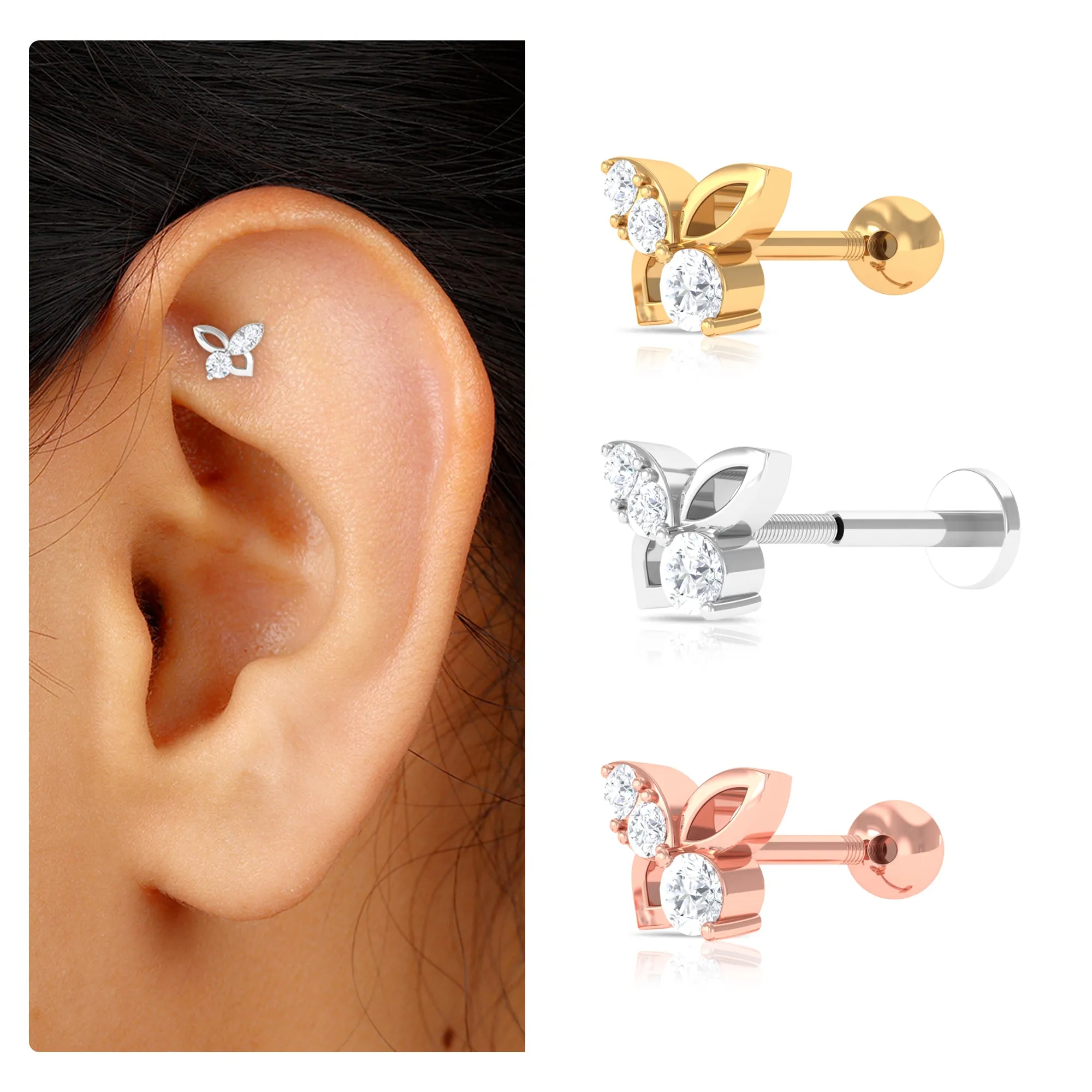 Exquisite Moissanite Butterfly Second Hole Earring