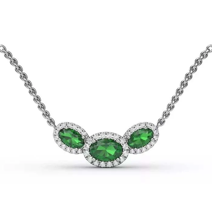 Fana Oval Emerald and Diamond Necklace in 14K White Gold