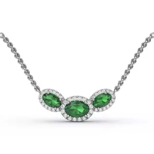 Fana Oval Emerald and Diamond Necklace in 14K White Gold