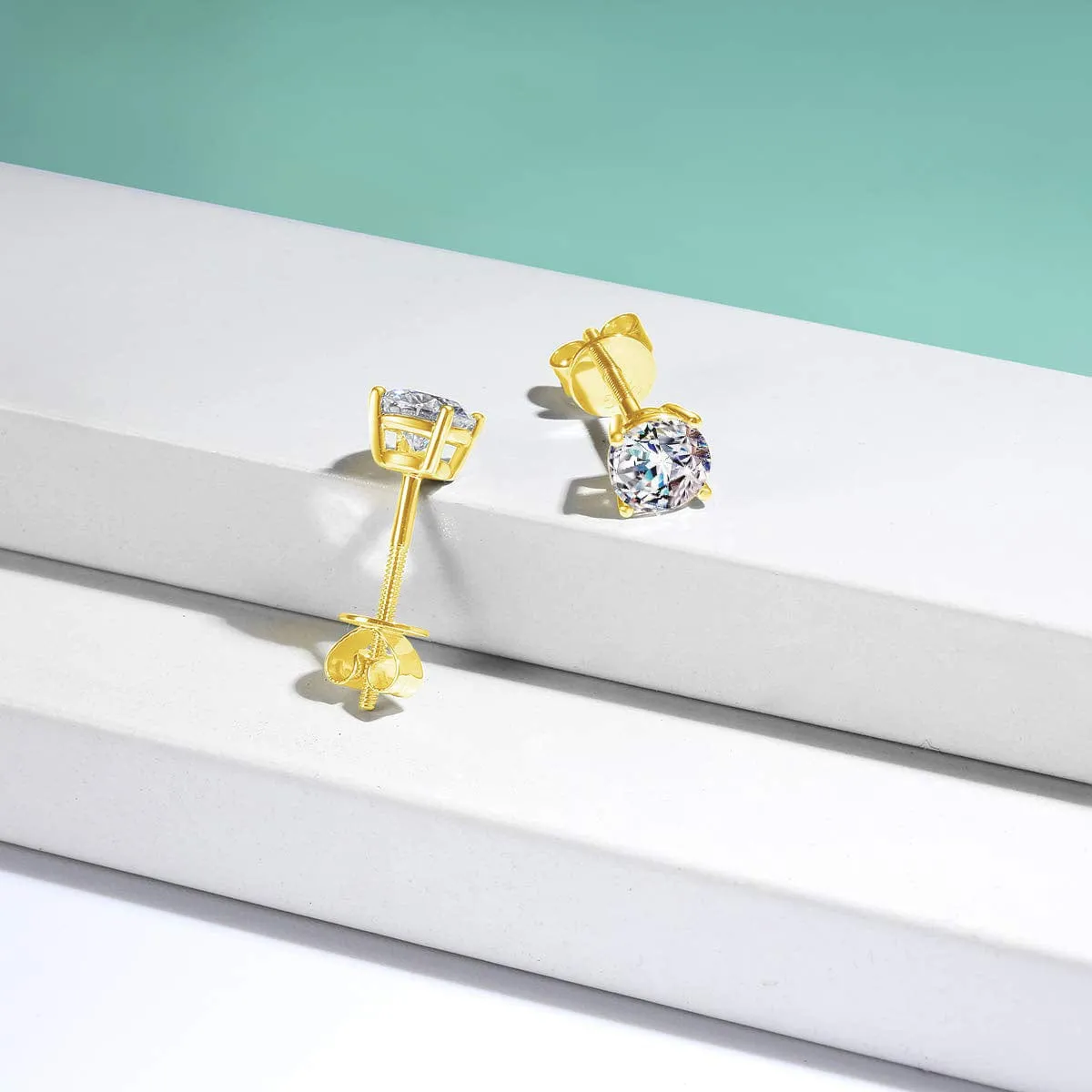 FANCIME 1cttw Moissanite Screw Back 14k Gold Stud Earrings