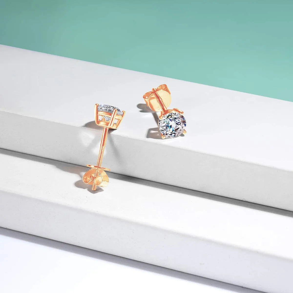FANCIME 1cttw Moissanite Screw Back 14k Gold Stud Earrings