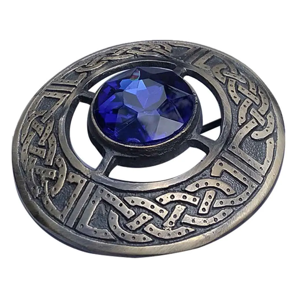 Fancy Blue Stone Fly Plaid Brooch Antique