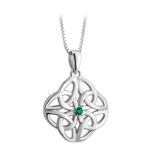 Four Trinity Knot with Green Crystal Pendant and Necklace