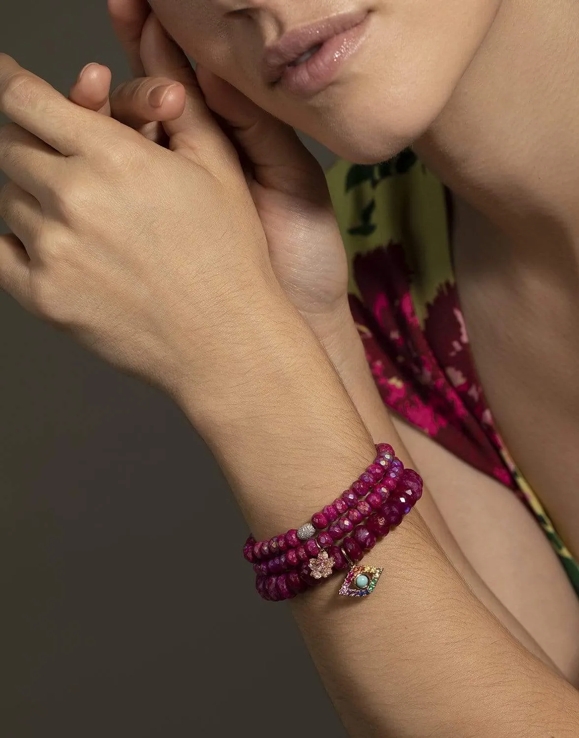 Fuschia Moonstone Pave Rose Bead Bracelet