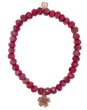 Fuschia Moonstone Pave Rose Bead Bracelet