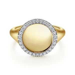 Gabriel & Co. 14K Yellow Gold Pinky Signet Ring with Diamond Halo