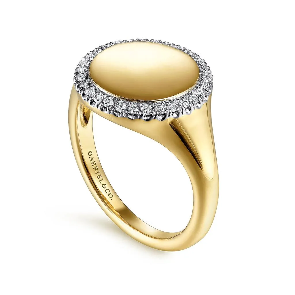 Gabriel & Co. 14K Yellow Gold Pinky Signet Ring with Diamond Halo