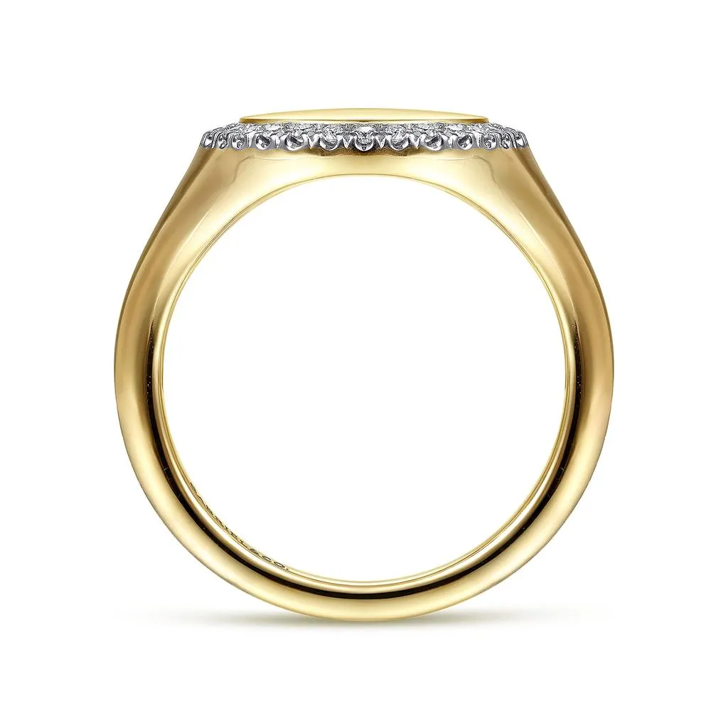 Gabriel & Co. 14K Yellow Gold Pinky Signet Ring with Diamond Halo