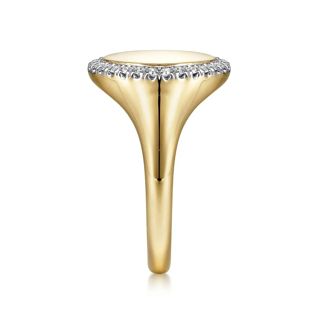 Gabriel & Co. 14K Yellow Gold Pinky Signet Ring with Diamond Halo