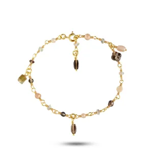 Gem Candy Purity 18K Gold Plated Bracelet w. Laboradorite, Quartz & Moonstone