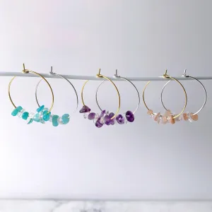 Gemstone Chip Hoop Earrings
