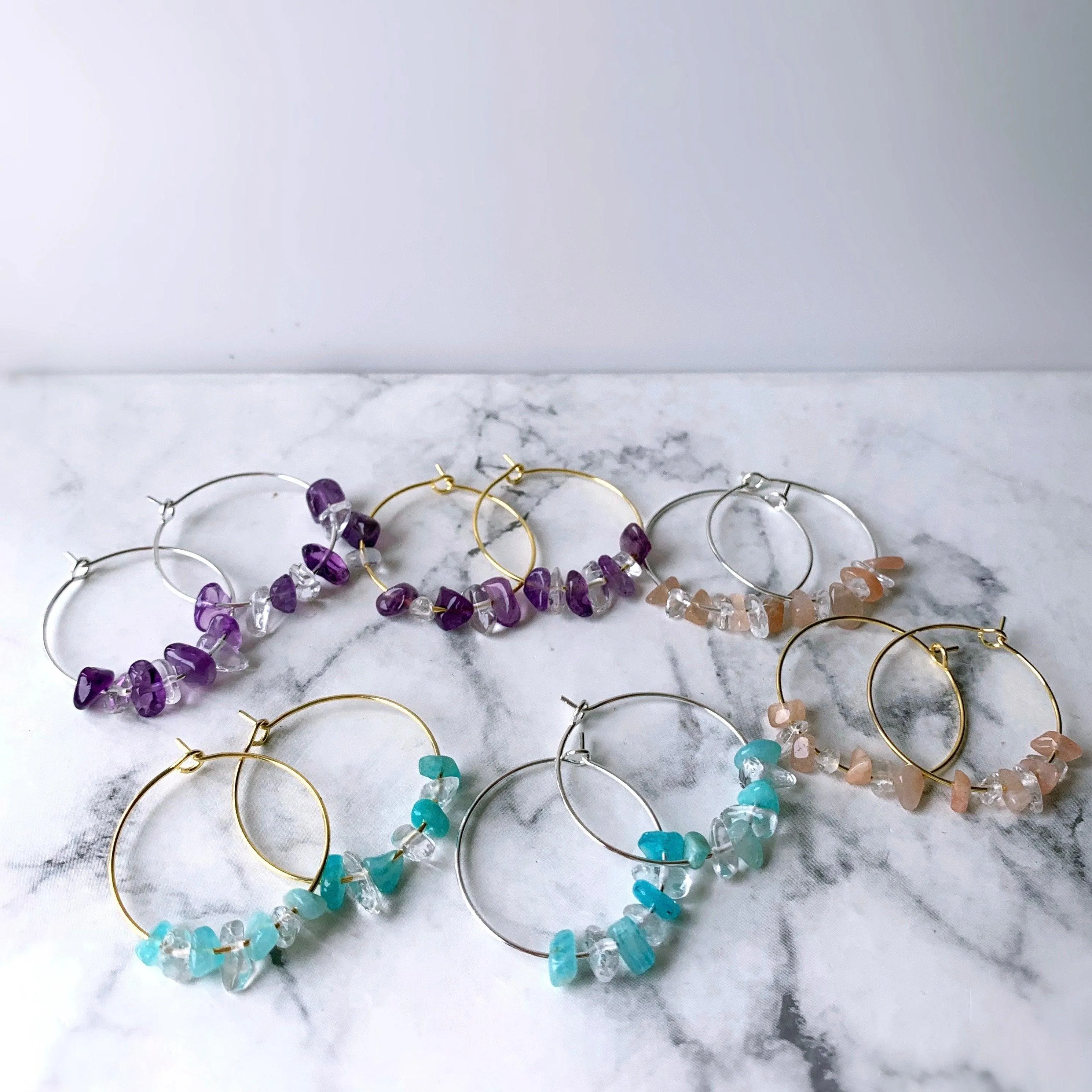 Gemstone Chip Hoop Earrings