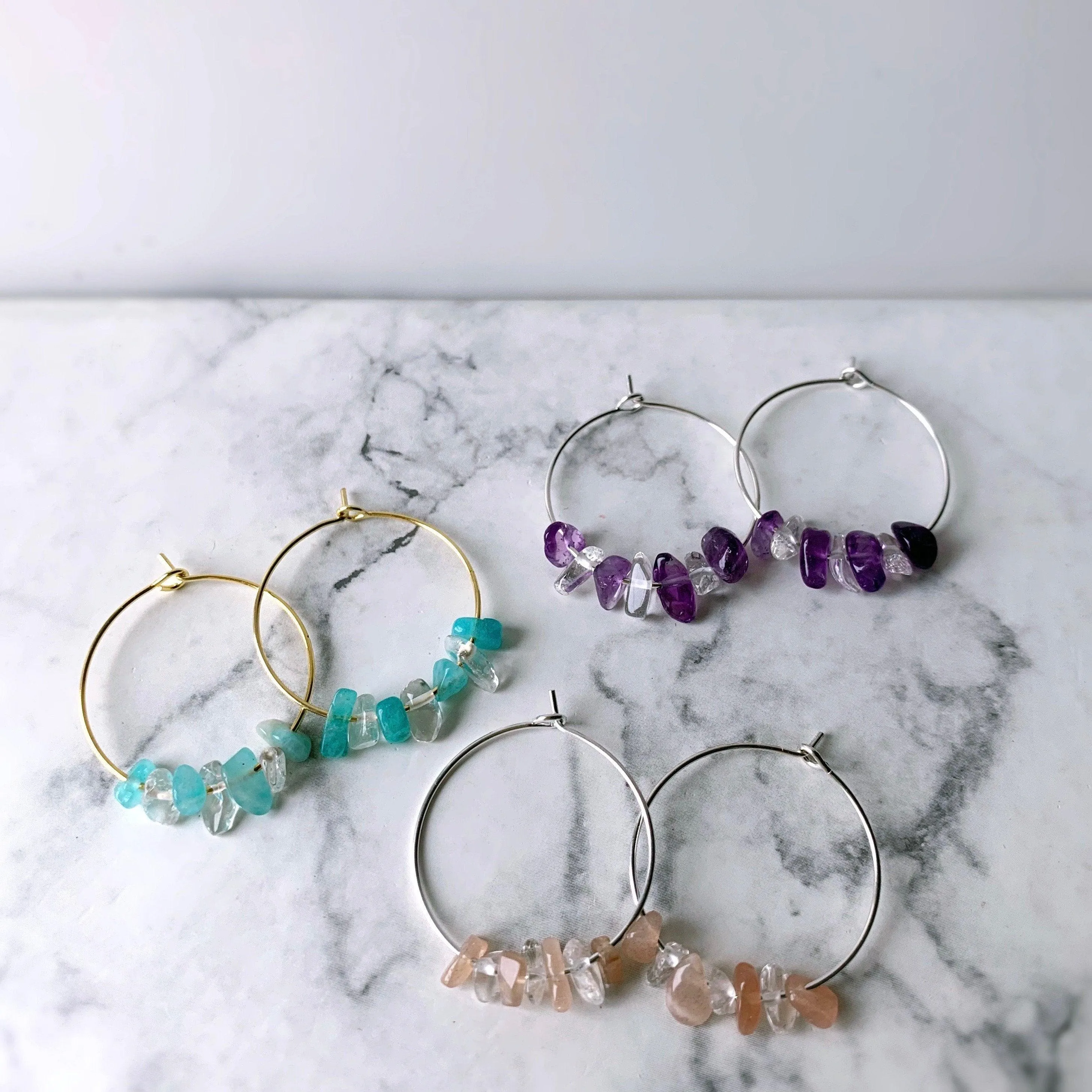 Gemstone Chip Hoop Earrings