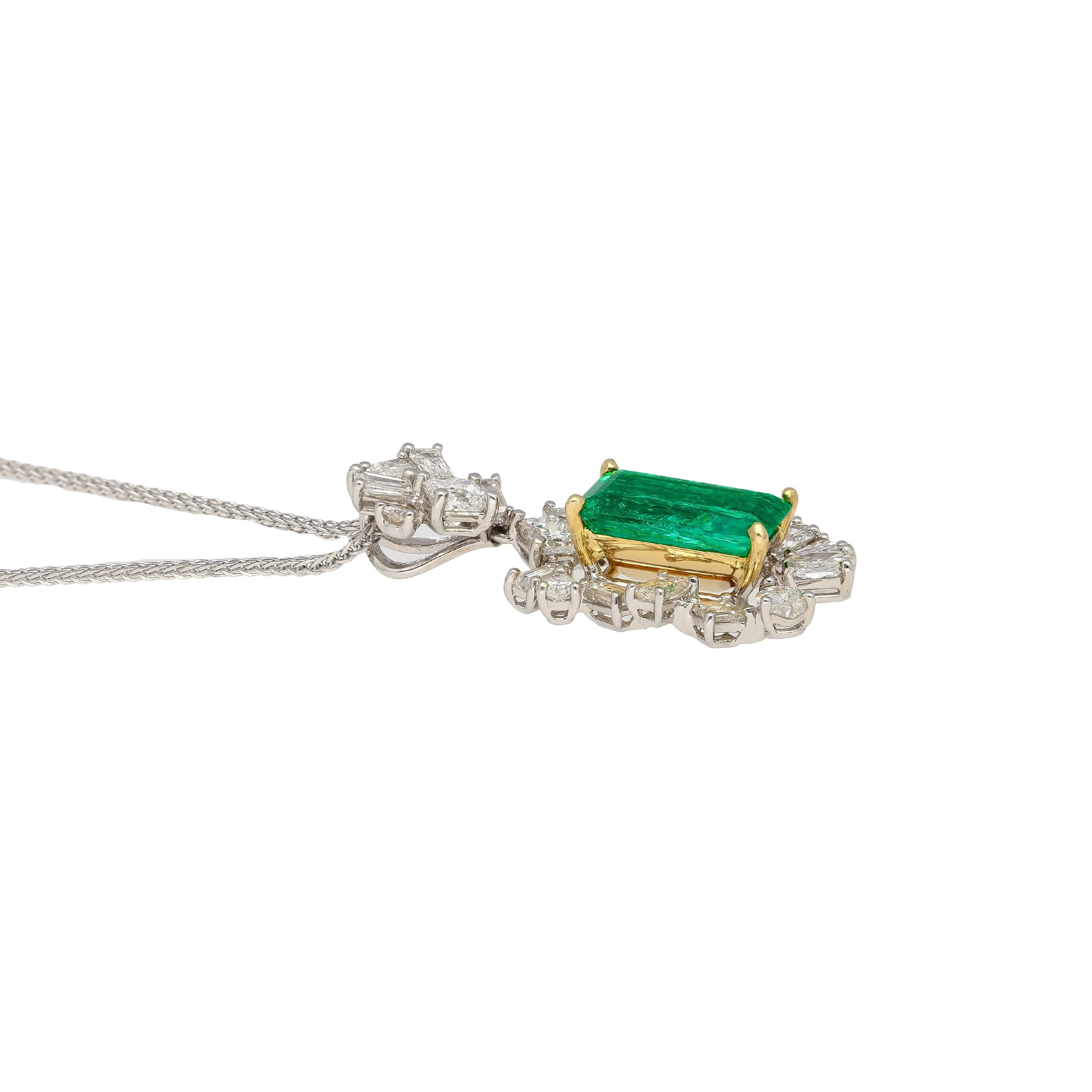 GIA & GRS Certified Natural Muzo Vivid Green Colombian Emerald Pendant Necklace with Diamonds  in 18K Gold