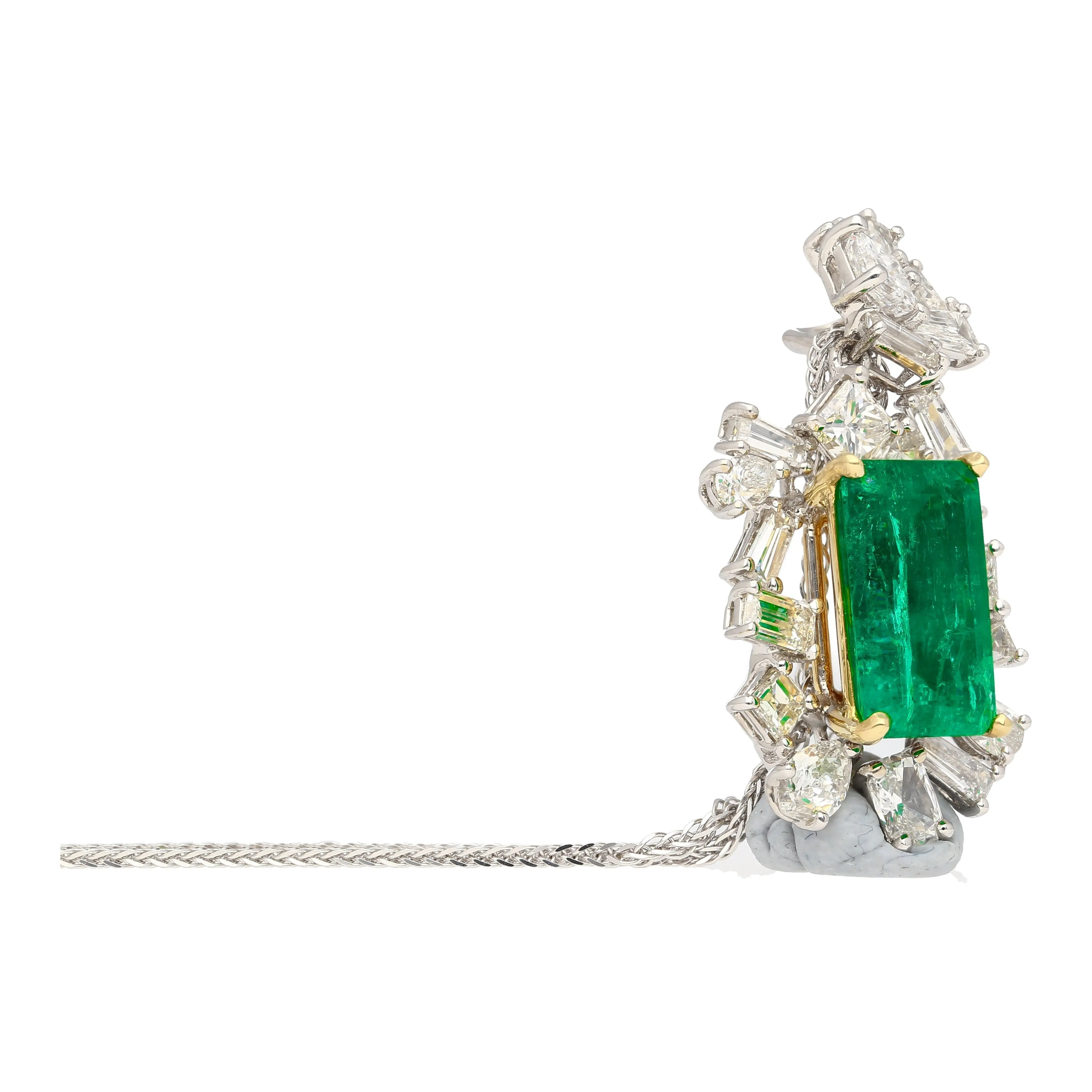 GIA & GRS Certified Natural Muzo Vivid Green Colombian Emerald Pendant Necklace with Diamonds  in 18K Gold