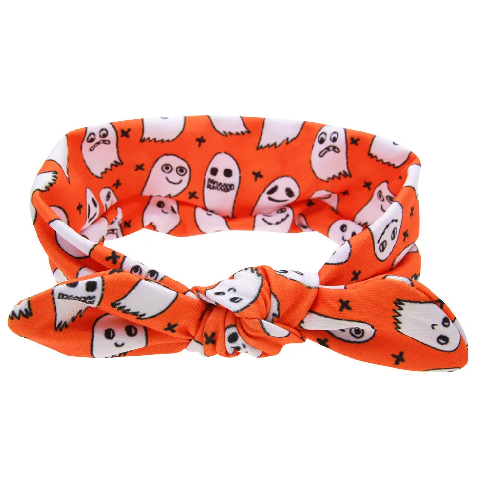 Girl DIY Rabbit Ears Headband cartoon pattern dot Turban Knot Headwrap Hair Band Halloween gift