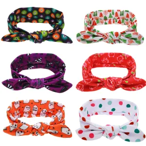 Girl DIY Rabbit Ears Headband cartoon pattern dot Turban Knot Headwrap Hair Band Halloween gift