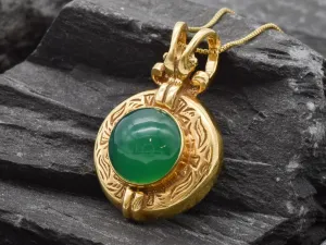 Gold Emerald Necklace - Green Egyptian Pendant - Emerald Tribal Necklace
