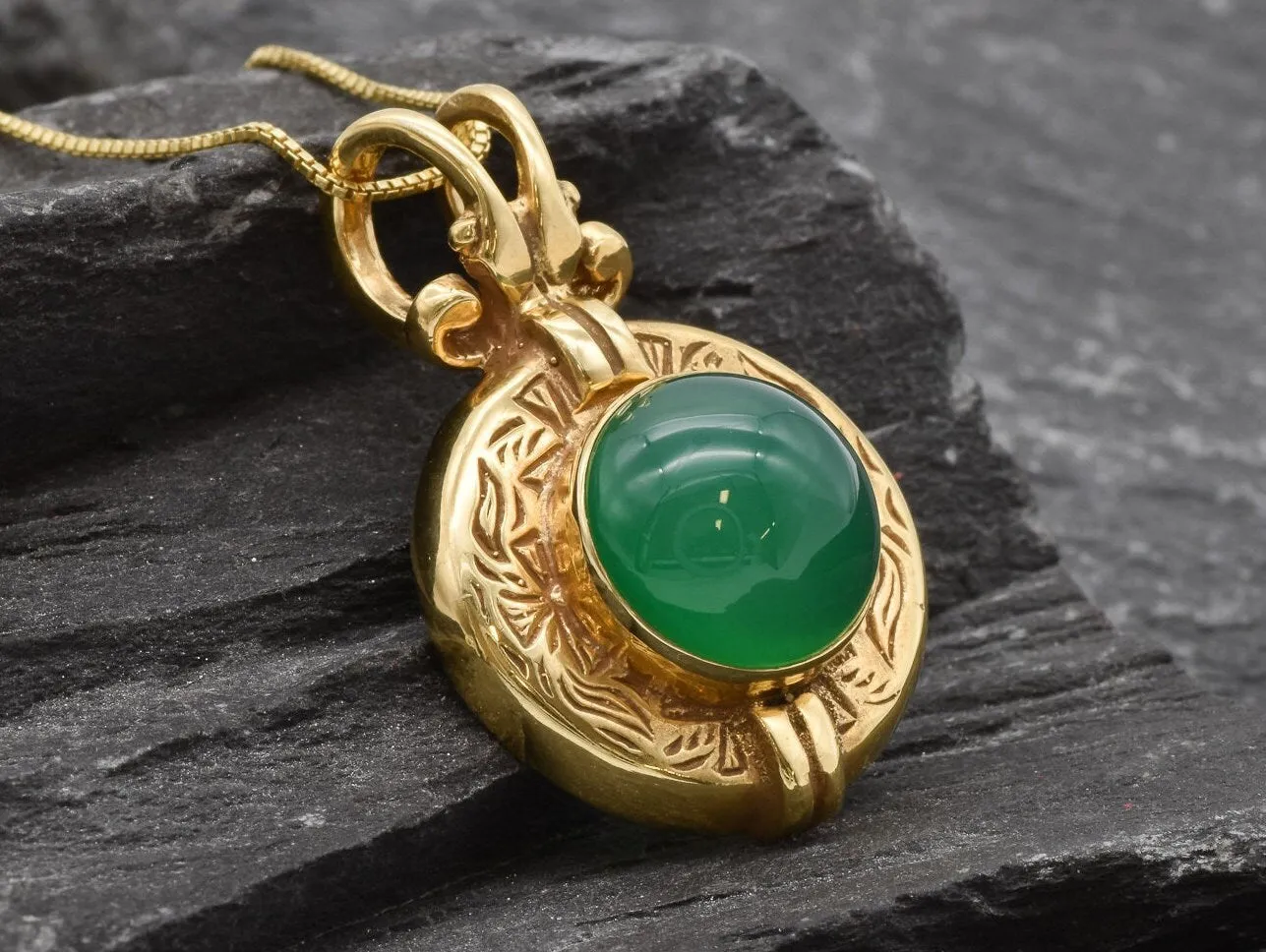 Gold Emerald Necklace - Green Egyptian Pendant - Emerald Tribal Necklace