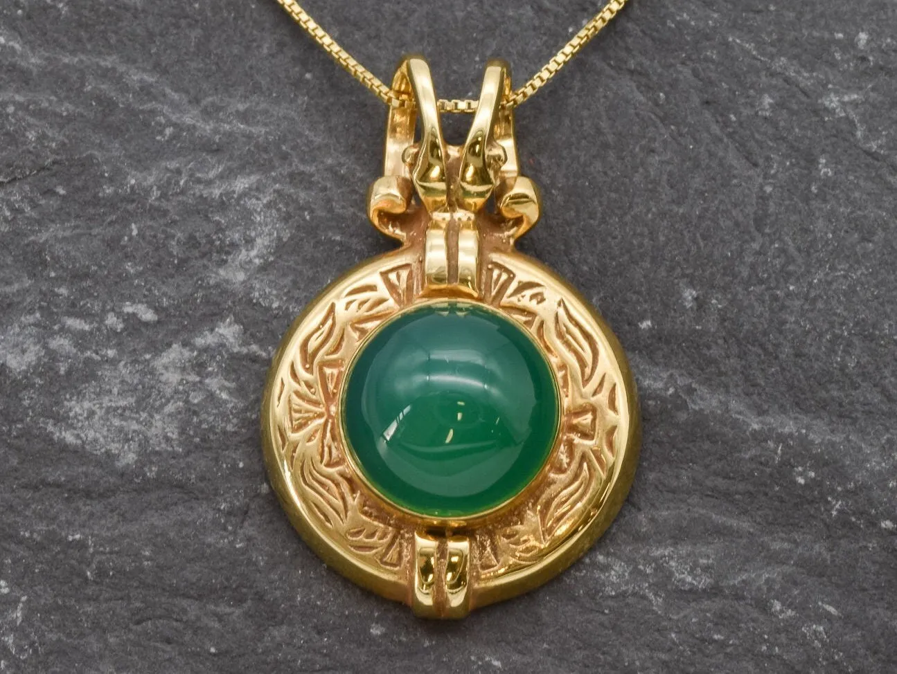 Gold Emerald Necklace - Green Egyptian Pendant - Emerald Tribal Necklace