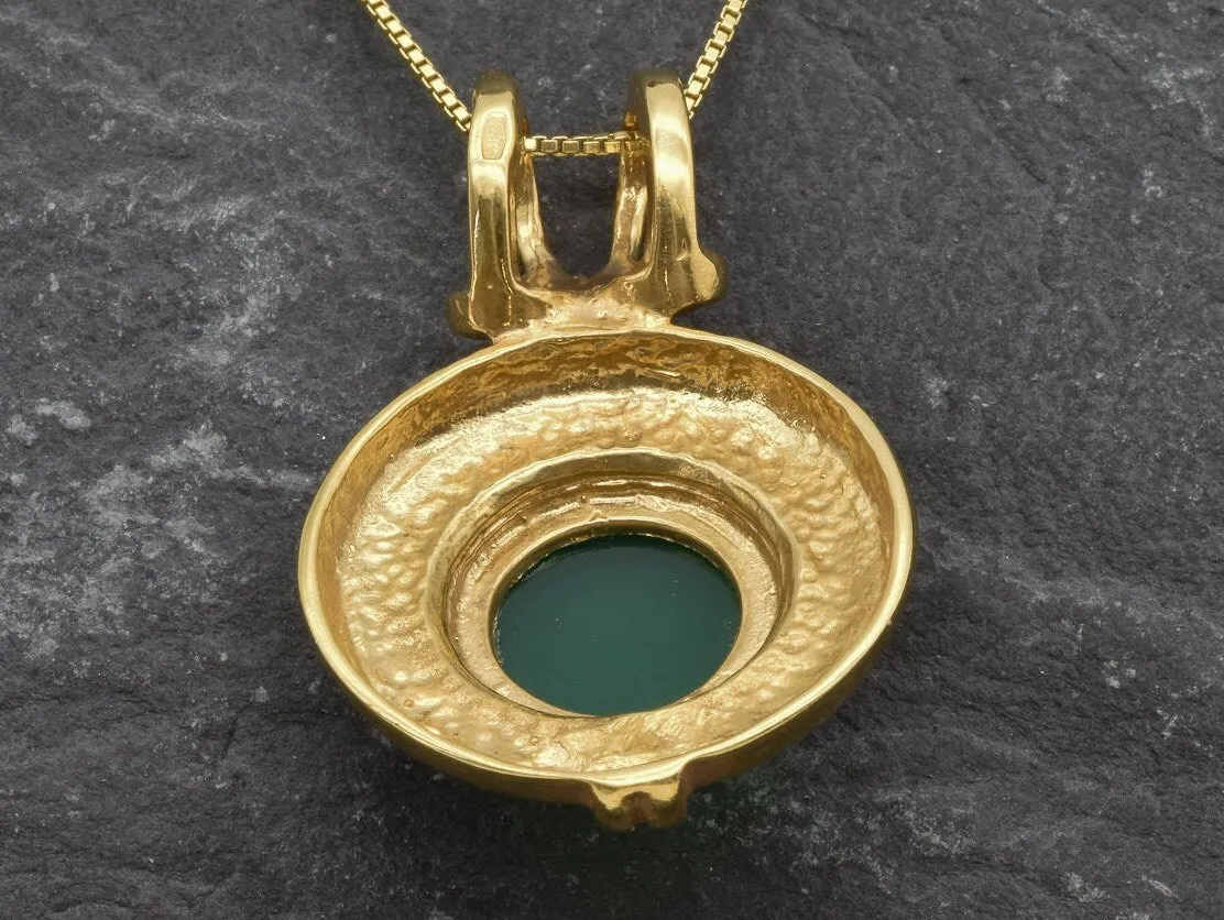 Gold Emerald Necklace - Green Egyptian Pendant - Emerald Tribal Necklace